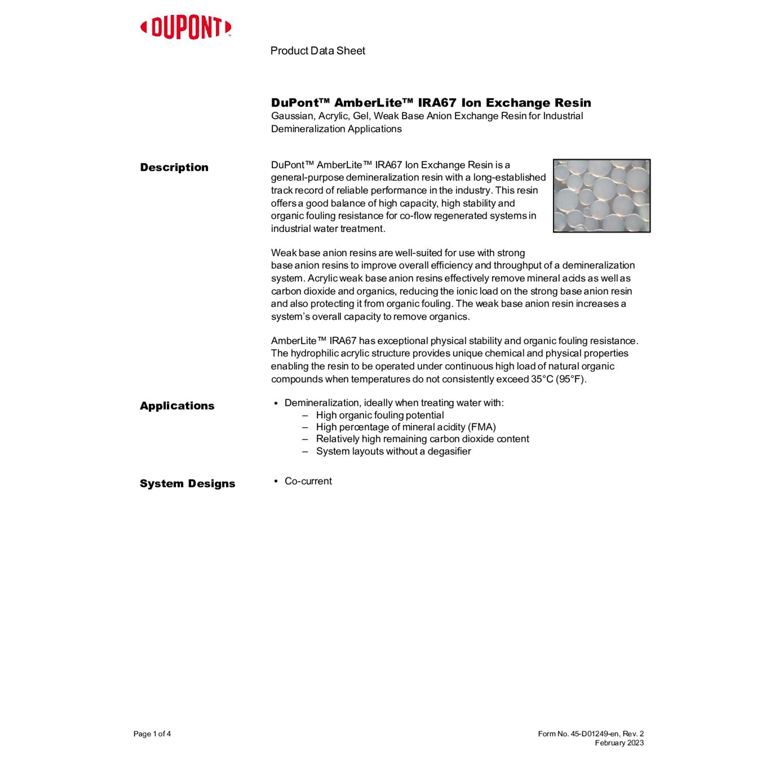 AMBERLITE IRA67 - 7 ft 3 DRUM